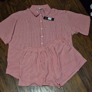 Striped women Shirt and Shorts Set - Pink